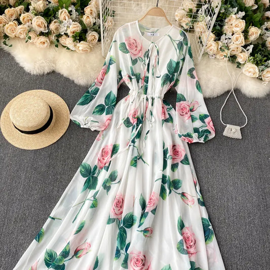 Eleanor - French Floral Printed Long Dress