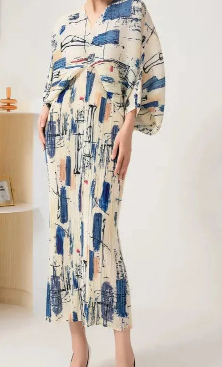 Misaki - One Size Pleated Print Dress