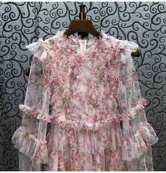 Delphine - Allover Ruffle Floral Dress